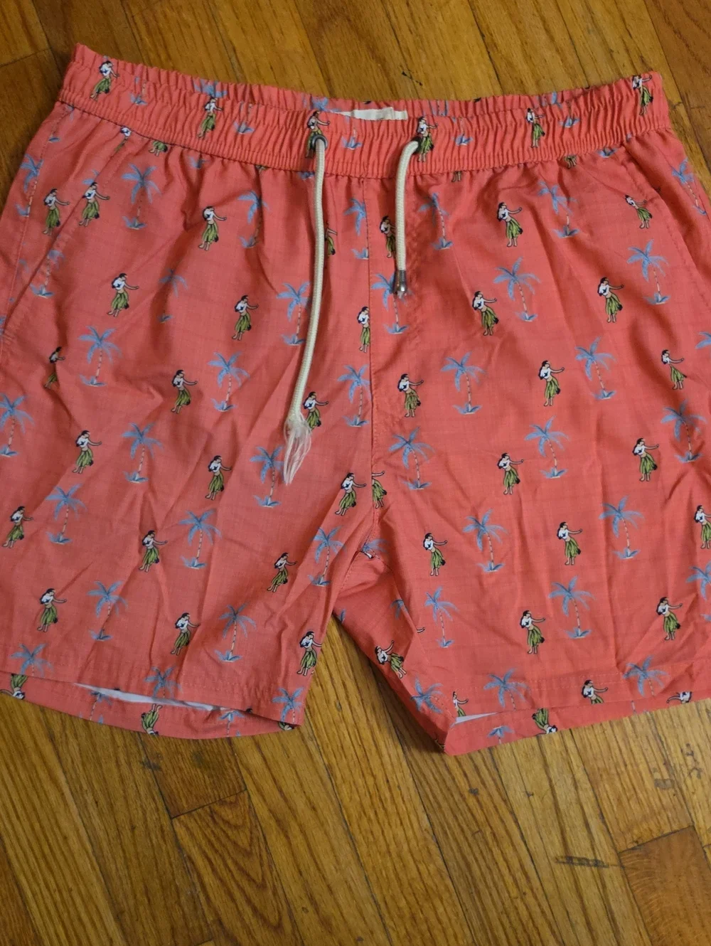 Men's Coral Printed Swim Trunks with Drawstring Waist